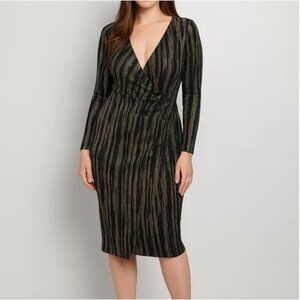 Calvin Klein Velvet Glitter Holiday Long Sleeve Faux Wrap Dress Lined Size 20